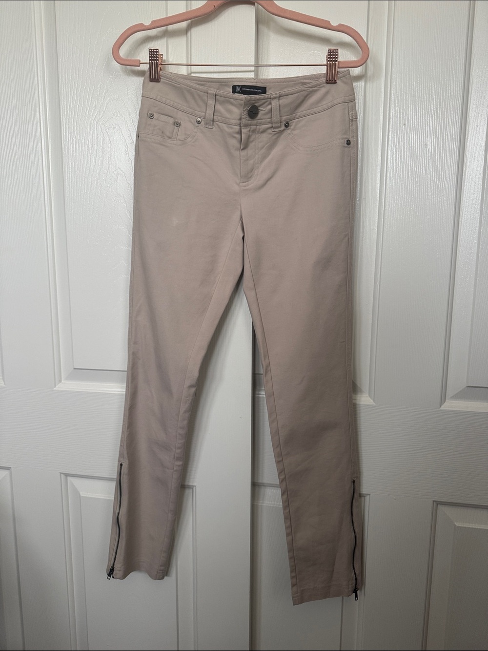Beige Skinny Zip-Hem Pants